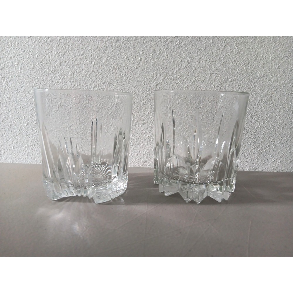 2 Italian Rocks Glass UNMATCHED Cut Glass Art‎ Deco Regency Luxury Barware Retro